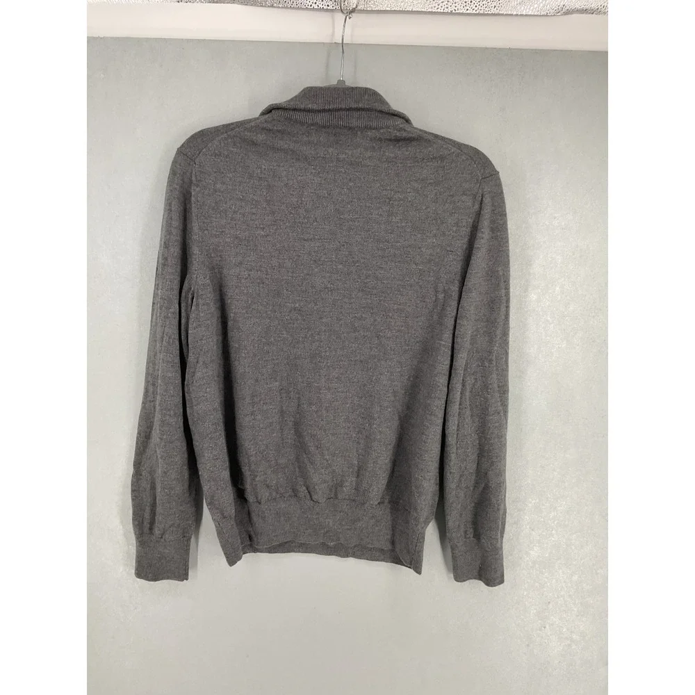 Banana Republic Mens Sweater Gray Extra Fine Merino Wool Quarter Zip Medium